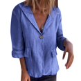 thumbnail image 1 of MIASHUI Loose Fit Solid Color Button-Up Notched Collar Linen Blend Blazer Cardigan for Women Bohemian Style Lightweight Jacket Blue,XXXXXL, 1 of 7