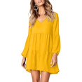 thumbnail image 3 of Follure Robe Mode Femme Unie Col en V Manches Longues Fluide Ample Robes d'Été pour Femmes, 3 of 4