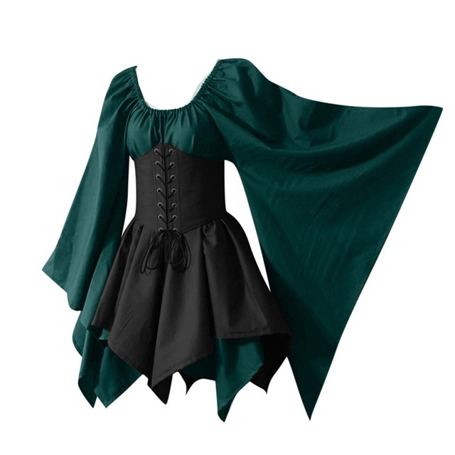 Kcodviy Halloween Femmes m Cosplay Robes d'Été pour Femmes Décontractées S Gothique Rétro Longues Robe de Plage pour Femmes Manche Corset Robe