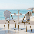 thumbnail image 1 of Newest Outdoor PE Ratten and Aluminum French Bistro Chairs, Set of 2, Rusted Blue & White, Bamboo Print Finish, 1 of 10