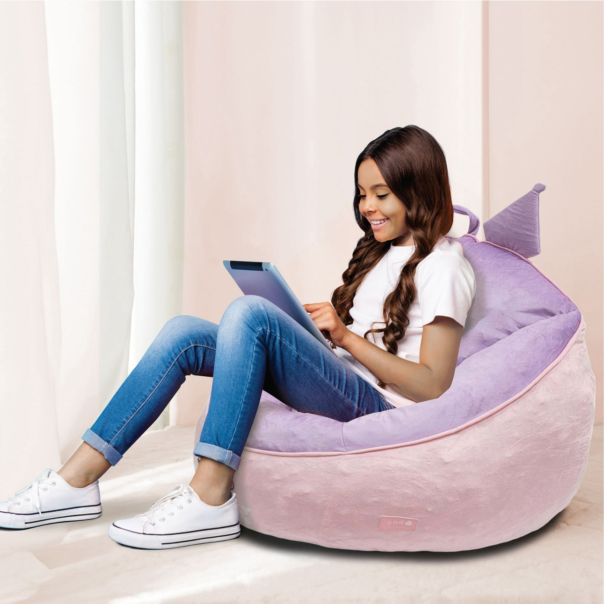 Fauteuil pouf en mousse compressée Kuromi pour enfants, violet