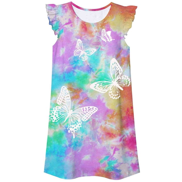 MIASHUI Robe de Princesse à Manches à Volants pour Tout-Petites Filles Pyjama pour Filles Nuisette Tenue de Nuit, Rose Vif, 5-6 Ans