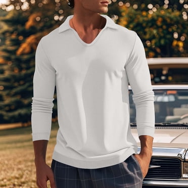 Golf Shirts for Men Waffleknit Long Sleeve Sweatshirts Mens Casual Solid Color Pullover V Neck Collared Basic Going Out Loungewear T-Shirts Tops