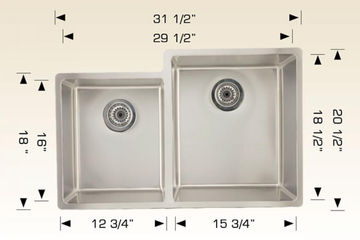 American Imaginations 31,50 pouces Évier de cuisine en acier inoxydable approuvé par W CSA avec 2 cuves et calibre 18