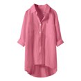 thumbnail image 3 of Weiqiqre Womens Spring Tops Oversized Linen Shirts Blouses Tops Long Sleeve High Low Button Up Shirts, 3 of 4