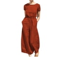 thumbnail image 4 of Yuyuzo Women Cotton Linen Jumpsuits Summer One-Piece Outfits Short Sleeve Wide Leg Long Pants Rompers, 4 of 7