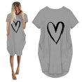 thumbnail image 5 of Pisexur Robe Maxi pour Femme Grande Taille Été Décontractée à Imprimé Cœur à Manches Courtes Col Rond Ample Unie Chemise de Nuit Plissée Robe de Sommeil Confortable avec Poches, 5 of 5