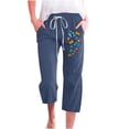 thumbnail image 1 of VEKDONE Womens Cotton Linen Capris Pants Print Capri Pant Dark Blue XL, 1 of 3
