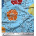 thumbnail image 1 of Soimoi Blue Rayon Crepe Fabric Leaves & Floral Hand Drawn Print Fabric by the Yard 46 Inch Wide, 1 of 3