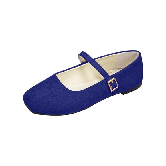 FRSASU Flats for Women Dressy Square Toe Ankle Strap Mary Jane Shoes Casual Slip On Flats Comfortable Ballet Blue
