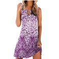 thumbnail image 2 of HKEJIAOI Robe Fleurie pour Femmes Robe d'Anniversaire Mode Femmes Décontractée Aguichant Col Rond Robes Imprimées Été Sans Manches Robe Chandail Rabais Liquidation Violet, 2 of 5