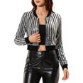 thumbnail image 1 of INSPIRE CHIC Blouson Bomber Court Métallisé à Manches Longues à Col Montant avec Fermeture Éclair pour Femme TP Argent, 1 of 7