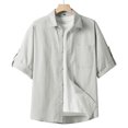 thumbnail image 3 of Chemises à Manches Courtes pour Hommes Mode Décontractée Unie Col Rabattu Bouton Blouse Manches Courtes Chemises Hommes Manches Courtes Chemises Hommes Manches Courtes Décontractées, 3 of 4