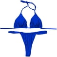 thumbnail image 1 of B91xZ Bikini à Ficelles pour Femmes, Ensemble Rétro à Tour de Cou, Froncé, Taille Haute, avec Bas, Bleu TG, 1 of 5