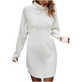 thumbnail image 1 of Yuyuzo Women Basic Sweater Dress Long Sleeve Turtleneck Ribble Knit Pullover Sweaters Mini Short Dresses, 1 of 5