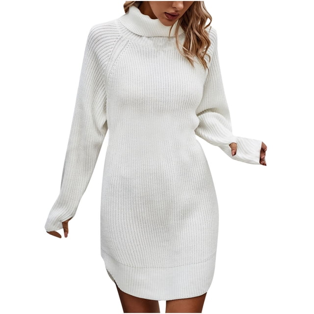 Yuyuzo Women Basic Sweater Dress Long Sleeve Turtleneck Ribble Knit Pullover Sweaters Mini Short Dresses