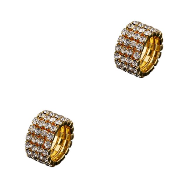Maytalsory Bague en Cristal Extensible de Luxe Unique pour Déclaration d'Amour Bague Incrustée à la Mode Dorée 4 Rangées 2Ensemble