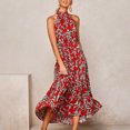 thumbnail image 3 of Robes Longues Maxi Sans Manches à Col Licou Boho à Imprimé Floral, Dos Nu, Fluides, de Plage, avec Ceinture et Poches pour Femmes, 3 of 5