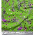thumbnail image 1 of Soimoi Tissu Vert en Rayonne Imprimé Insectes, Roses et Feuilles au Mètre 56 Pouces de Large, 1 of 3