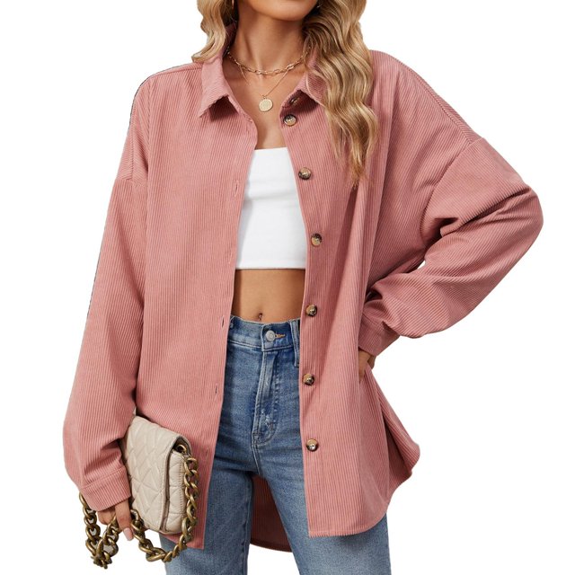 RXIRUCGD Mode Femme Couleur Unie Manches Longues Col à Revers, Rose, Taille : 2TG