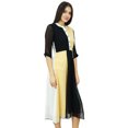 thumbnail image 4 of Bimba Femmes Classique Mandarine Col Shift Tricolore Midi Été Chic Robes, 4 of 9