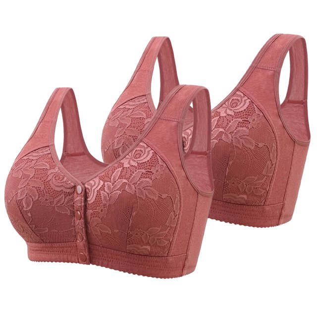Yuzhih Bras for Women Front Closure Bra Cotton Full Coverage Comfort Wireless Push up Bralettes 2 Pack