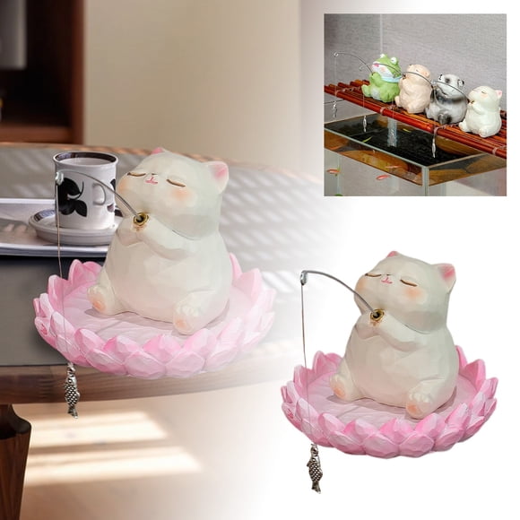 Cute Animal Desktop Ornament for Relaxation Enhancement Zen Fishing Design Decorative Resin Figurine for Indoor Workspace
