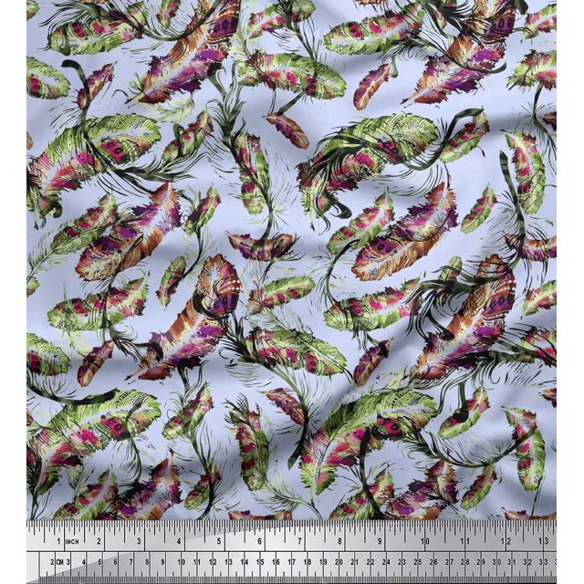 Soimoi Polyester Crepe Fabric Leaves & Texture Print Sewing Fabric Yard 52 Inch Wide