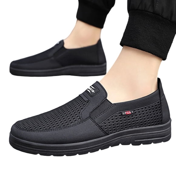 HTHLVMD Men's Mesh Slip-On Loafers, Men's Breathable Slip On Orthopedic Walking Sneakers, Driving Loafers for Men, Summer Mesh Lightweight and Comfortable Business Casual Flat Shoes, Black 10
