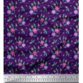 thumbnail image 1 of Soimoi Modal Satin Fabric Leaves & Periwinkle Floral Print Fabric by Yard 42 Inch Wide, 1 of 3