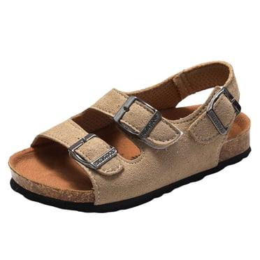 BOBOGOJP Toddler Dress Shoes Girls Spring and Summer Children Boys Girls Cork Sandals One Word Shoes Flip Flops Beach Double Ring Beige for 3.5