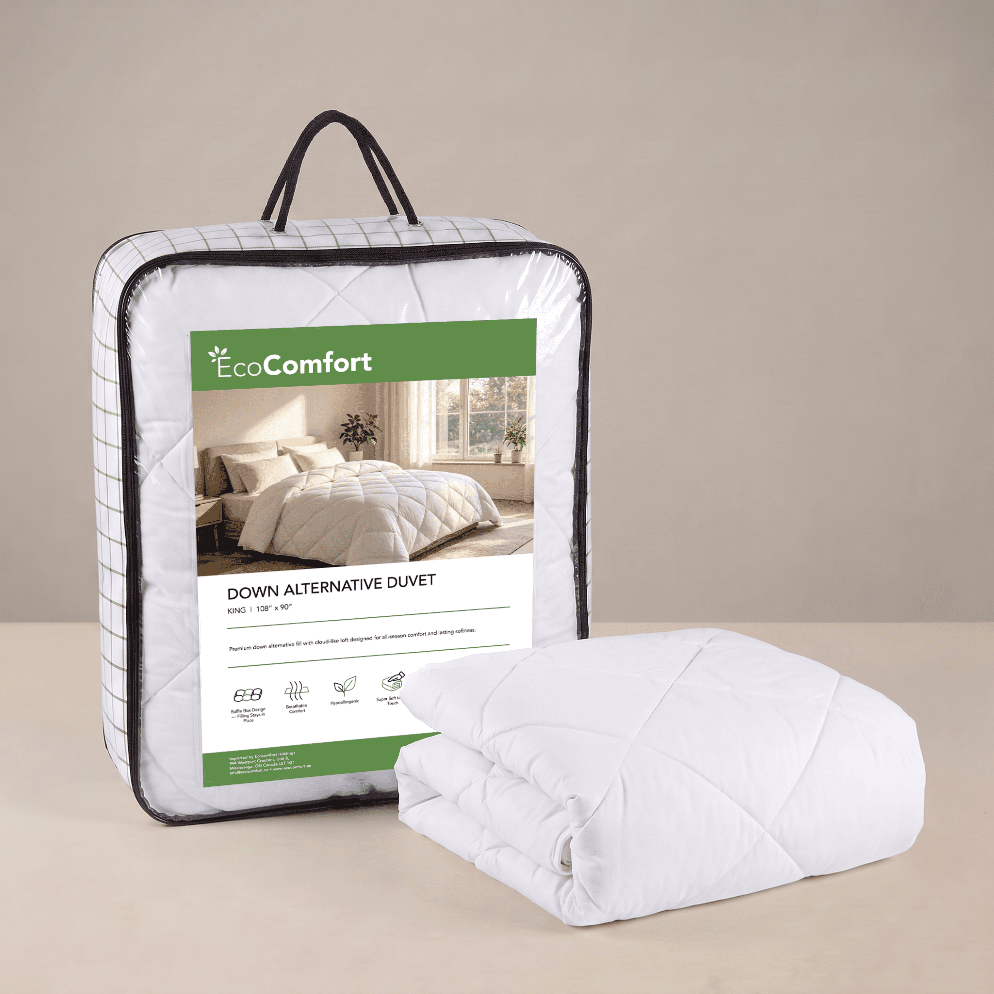 EcoComfort Down Alternative Comforter Duvet Insert Twin (66" x 90"), All Season Quilted Box-Stitch White Duvet, 250 GSM Hypoallergenic Fill, Machine Washable, OEKO-TEX Certified