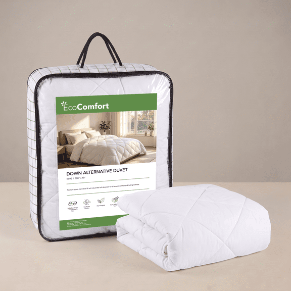 EcoComfort Down Alternative Comforter Duvet Insert King Size (108" x 90"), All Season Quilted Box-Stitch White Duvet, 250 GSM Hypoallergenic Fill, Machine Washable, OEKO-TEX Certified