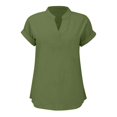 thumbnail image 5 of WEIYLL Womens T-Shirts Summer Loose Fit V Neck Curved Hem Flowy Solid Army Green Tops Sizes M, 5 of 5