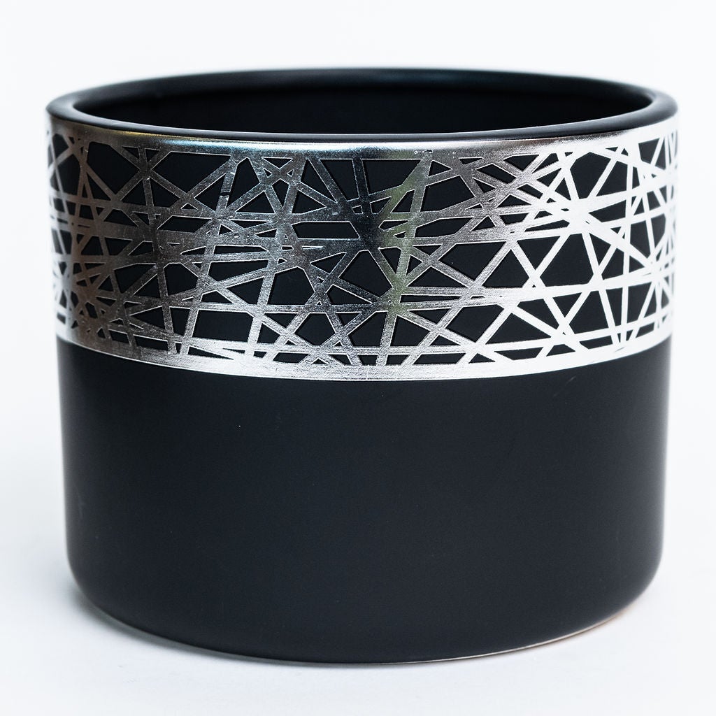 Set of 6 Black With Silver Lines Planter