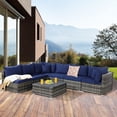 thumbnail image 1 of Costway 7PCS Patio Rattan Furniture Set Sectional Sofa Garden Navy Cushion, 1 of 10