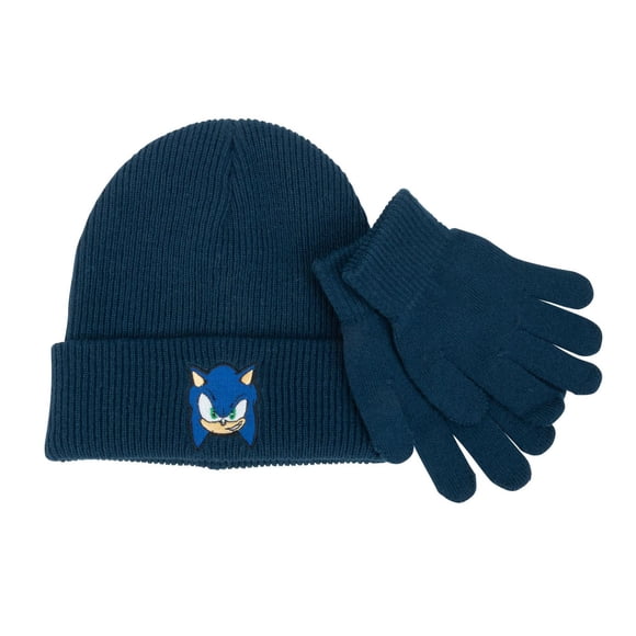 KNIT BEANIE WITH GLOVES - SONIC FACE PATCH NAVY