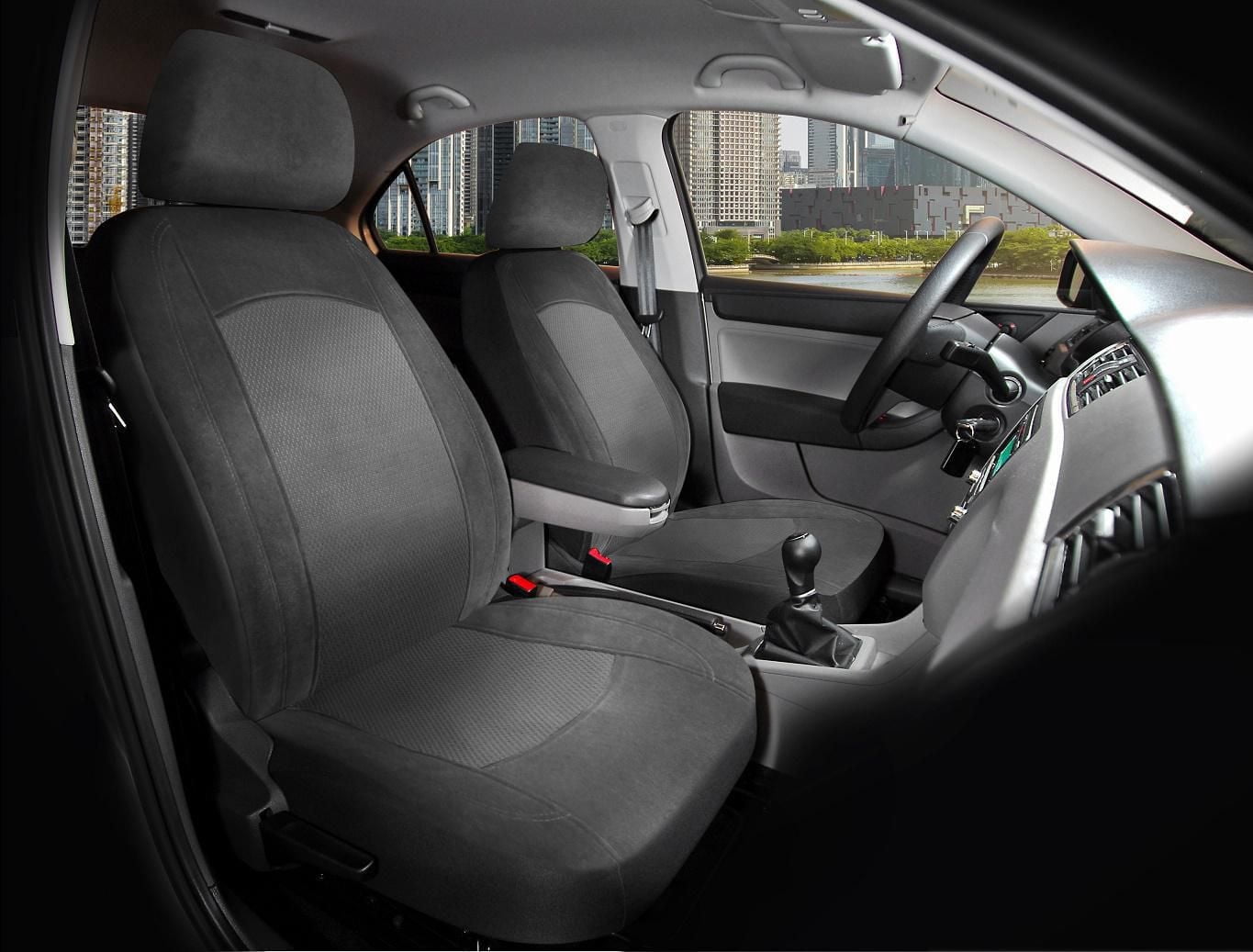 AUTO DRIVE Jacquard and Velour 2PC Front Seat Cover Low Back, Black