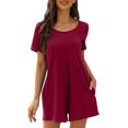 thumbnail image 2 of LOVZFMLL Combinaison Femme Couleur Unie Manches Courtes Col Rond Ceinture Dos Nu Manches Courtes Vin TTG, 2 of 8