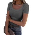 thumbnail image 1 of Pxiakgy T-Shirts à Manches Courtes Col Rond Côtelé Ajusté Décontracté Été Slim Basique pour Femmes Taille:S-2TG, 1 of 4