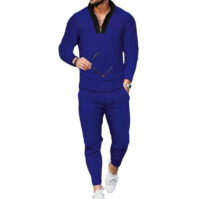 Innerwin Base Layer Suit Elastic Waist Men Tracksuit Sports Stretchy Active Compression Shirt And Pant Set Blue 2XL