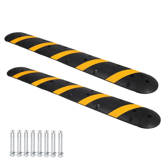 BeesClover Rubber Speed Bumps for Road, 2 Pack, 2 Channel Modular Heavy Duty Bump Slow Down Speed Bumps Portable Speed Bump for Asphalt, Driveway, Gravel, Concrete