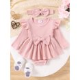thumbnail image 2 of FOCUSNORM Tenue de Printemps pour Bébé Fille Nouveau-Né Robe à Manches Longues Col Rond avec Nœud et Bandeau Vêtements d'Automne pour Nourrisson, 2 of 9