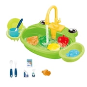 lionlar Kids Play Sink Toys with Running Play Water Kitchen Toy Accessories for Kids Frog Green