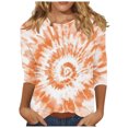 thumbnail image 2 of RXIRUCGD T-shirt Mode Imprimé Col Rond Manches 3/4 pour Femme, Orange, Taille: S, 2 of 5