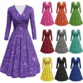 thumbnail image 1 of Offre à Durée Limitée Iumwxz Robe à Col en V à Manches Longues pour Femmes Tunique Robe de Performance Robe à Imprimé Brillant Robes Longues pour Femmes Robe Ample et Fluide pour la Rue, 1 of 5