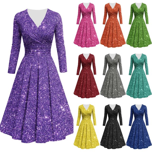 Offre à Durée Limitée Iumwxz Robe à Manches Longues à Col en V pour Femmes avec un design Imprimé Brillant, une silhouette Fluide et des Couleurs Vibrantes comme le Violet, le Rouge, le Vert et le Jaune. Cette Robe maxi Convient aux Sorties Décontractées, aux Fêtes, aux Vacances et aux Événements Formels.