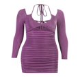 thumbnail image 4 of MesaSe Women Cross Halter Low-Cut Solid Color Long Sleeve Bodycon Mini Short Dress, 4 of 6
