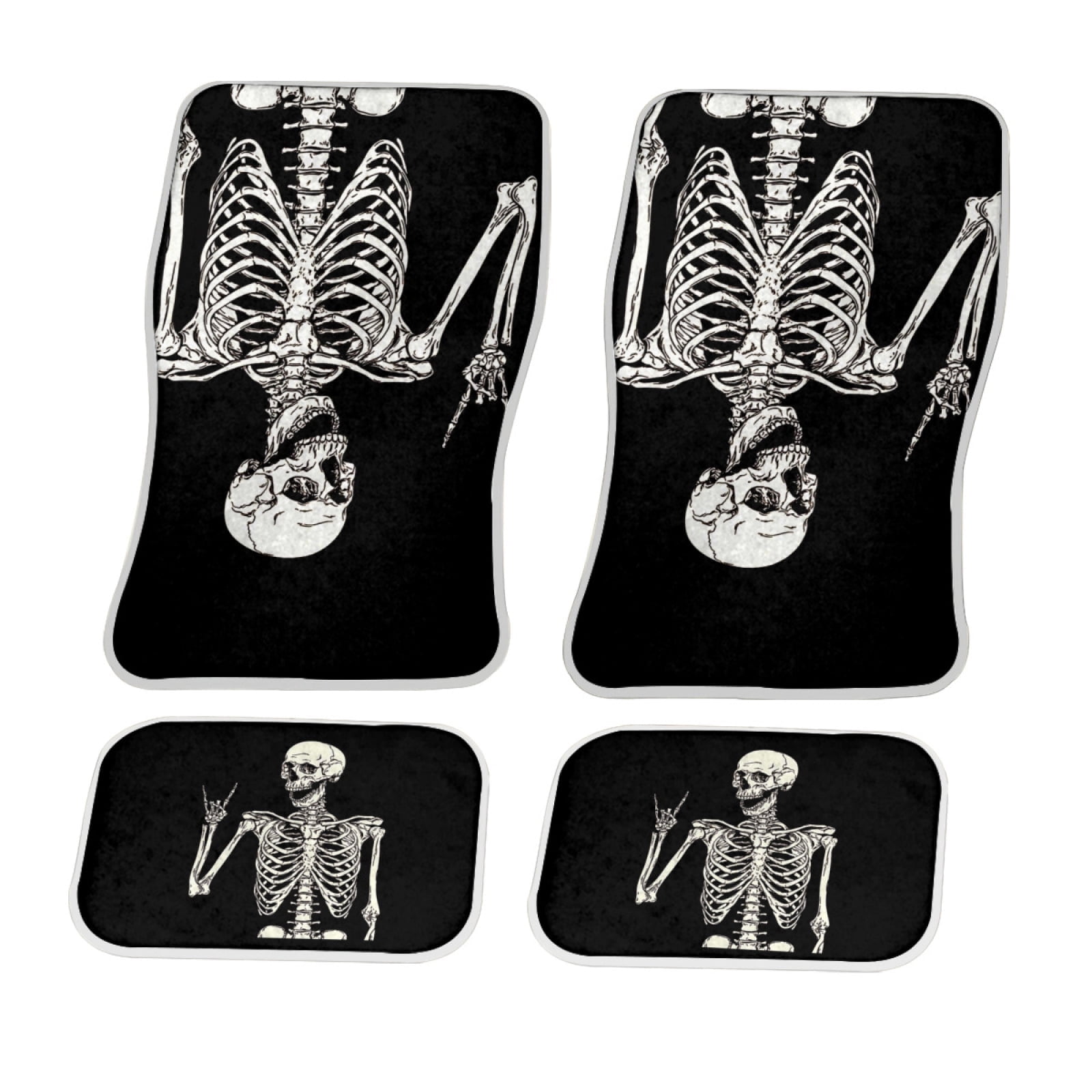 Automotive Floor Mats, Funny Skeleton Car Floor Mats, Universal Floor Mats for Auto, 4 Pieces Car Rubber Floor Mats Full Set, All Weather Mats for SUV Sedan Trucks Vans Car Carpet