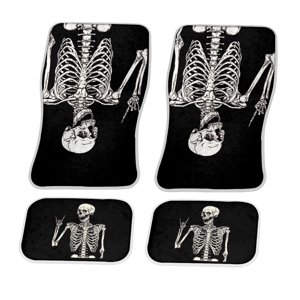 Automotive Floor Mats, Funny Skeleton Car Floor Mats, Universal Floor Mats for Auto, 4 Pieces Car Rubber Floor Mats Full Set, All Weather Mats for SUV Sedan Trucks Vans Car Carpet